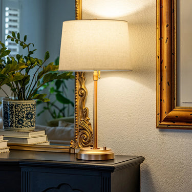 Soft lighting from Alexis Cordless Table Lamp Brass with Linen Shadebedroom