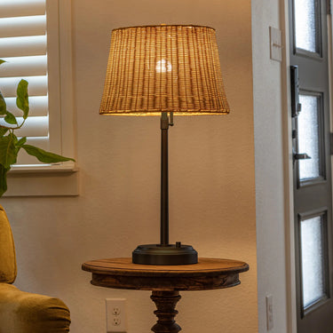 Alexis Cordless Table Lamp with modern rattan shade - Nature Design
