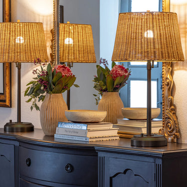 Alexis Cordless Table Lamp black base and rattan lantern design - Eco-friendly lamp
