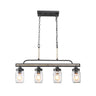 Alinettage 4-light black chandelier with clear jar glass shades for kitchen island lighting
