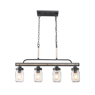 Alinettage 4-light black chandelier with clear jar glass shades for kitchen island lighting