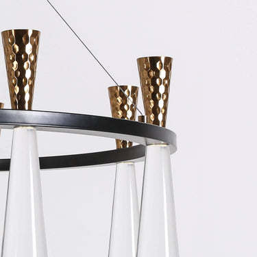 Almhult Contemporary 8-Light Chandelier | 32" Linear Brass with White Accents 