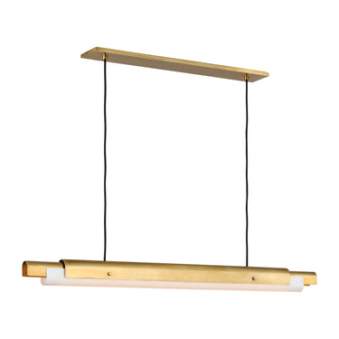 Modern Ambrose 54" brass linear chandelier, energy-efficient design.