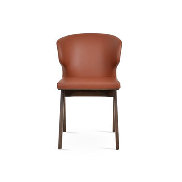 Amed Fino upholstered dining chair by Soho Concept with cinnamon PPM-FR leather cover and natural beech wood base