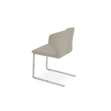 Modern Amed Flat dining chair with chrome steel sled base and light grey leatherette upholstery