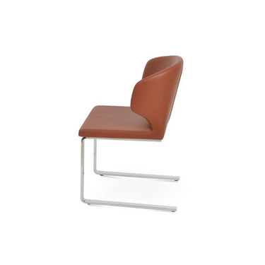 Modern Amed Flat dining chair with chrome steel sled base and cinnamon PPM-FR leatherette upholstery