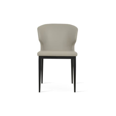 Modern Amed MW dining chair with light grey leatherette upholstered seat and black powder finish legs