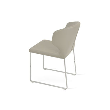 Amed chair by Soho Concept with light grey Furni-soft leatherette upholstery and contemporary sled base frame.