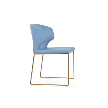 Contemporary Soho Concept Amed chair in blue leatherette upholstery featuring minimalist design and sled-style metal base.
