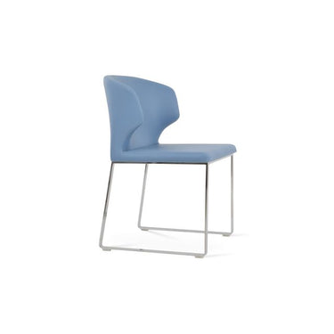 Modern Amed chair by Soho Concept in blue Furni-soft leatherette with ergonomic upholstered seat and metal sled base.