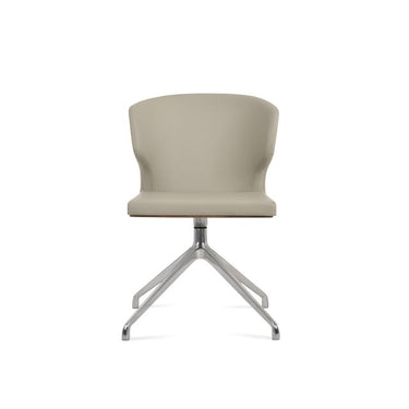 Light Grey leatherette upholstery on Amed Spider swivel dining chair with aluminum base
