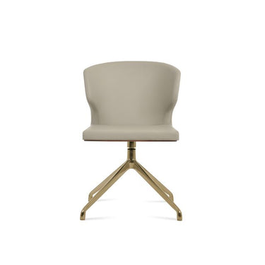 Modern Amed Spider upholstered swivel dining chair in light grey leatherette with brass aluminum base by Soho Concept