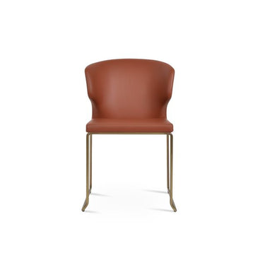 Amed modern upholstered stackable chair with cinnamon PPM-FR leather by Soho Concept for dining and restaurant seating