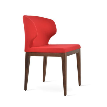 Soho Concept Amed upholstered dining chair in Camira Era red fabric with modern wood base