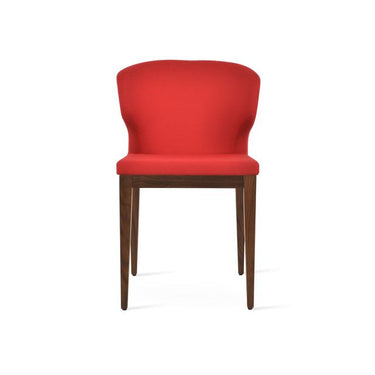 Modern Amed wood base dining chair by Soho Concept with red Camira Era fabric upholstery