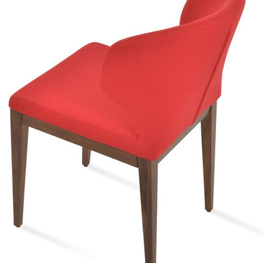 Amed contemporary dining chair with Camira Era red upholstery and wood legs by Soho Concept