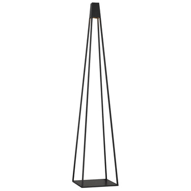 Modern Black Apex Outdoor Floor Lamp Illuminating a Patio