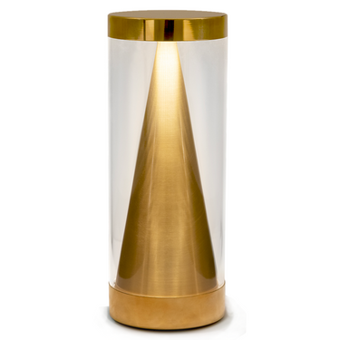 Real brass Apex portable table lamp, wireless dining lighting, long battery life, soft glow diffuser.