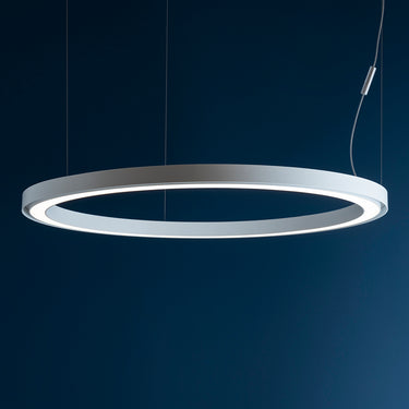 Artemide Ripple Cluster 84W LED pendant light with aluminum ring and white canopy