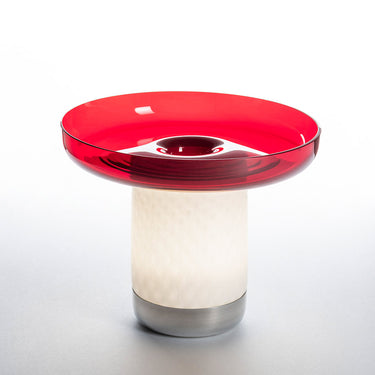 Red Bonta cordless LED lamp ideal for dining rooms, patios, and cafes