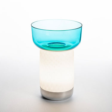 Portable glass bowl table lamp for residential patios and commercial spaces Turquoise