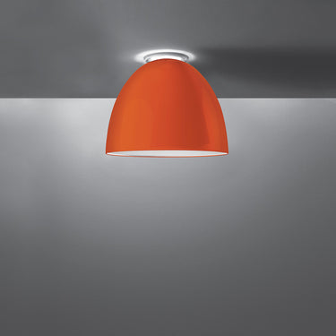 Artemide Nur Mini Gloss Orange Ceiling Light, Contemporary Italian Fixture for Dining and Kitchen Spaces