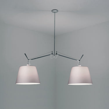 Tolomeo contemporary dual shade pendant ceiling fixture with Silver Fiber shades by Artemide