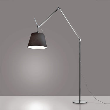 Designer Artemide Tolomeo Floor Lamp with Adjustable Aluminum Arm and On-Cord Dimmer Switch with 17" Black Fiber Shade