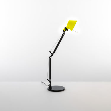 Modern adjustable task lamp Tolomeo Micro Yellow shade with black base, premium Italian design for residential workspaces