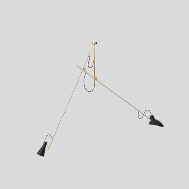 Astep VV Cinquanta Suspension pendant light, brass structure with black reflectors