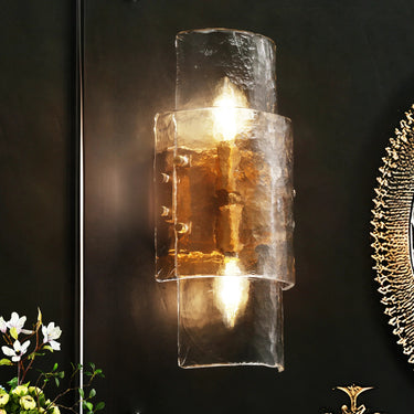 Modern Brass Wall Sconce with Textured Glass