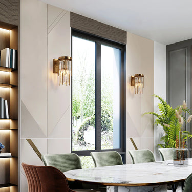 Small Brass Wall Sconce with Crystals, Athean 1-Light  - Dining Area