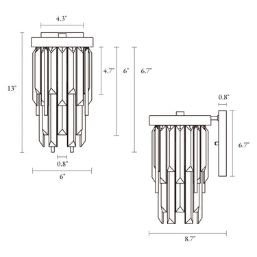 Luxury Crystal Wall Light in Brass, Athean 1-Light Sconce  - Dimensions
