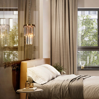 Sparkling Crystal Chandelier, 8 Lights, Brass, Athean  - Bedroom Chandelier
