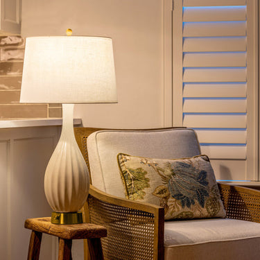 Modern Lantern Ava Cordless Table Lamp featuring Ivory Ceramic and Brass Mini Base