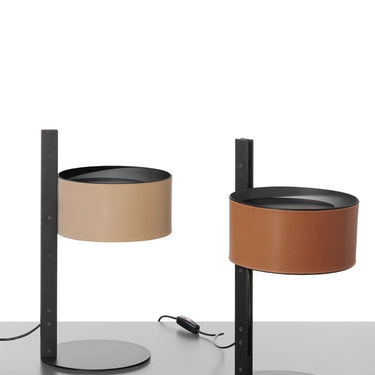 Brown leather modern table lamp for living room side table