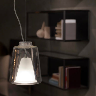 Designer pendant lamp by Marta Laudani & Marco Romanelli with anodized metal structure and diffused ambient light