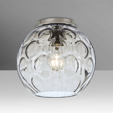 Bombay optic globe semi-flush in Clear glass, satin nickel, straight-on | Besa Lighting