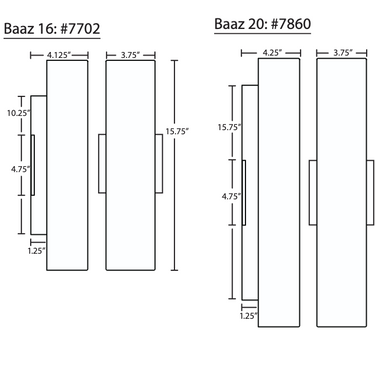 Technical line drawing of the Besa Baaz wall sconce showing dimensions and wall mounting details