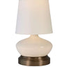 Bella ivory ceramic cordless table lamp with dark antique brass base and linen shade
