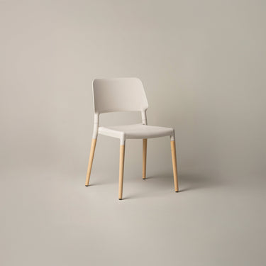 Modern Belloch stackable chair in white grey polypropylene with natural beech wood base designed in Spain