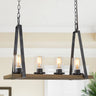 Berthelotii 4-light farmhouse kitchen island chandelier in matte black and wood finish with clear glass shades