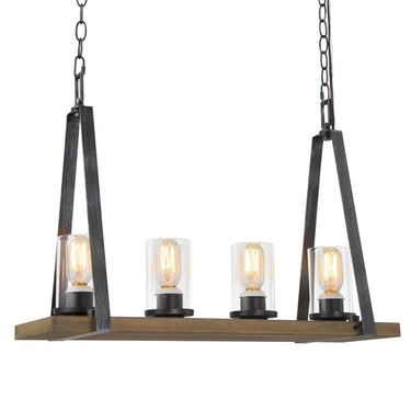 Dimmable farmhouse rectangular island light with clear glass shades and adjustable hanging height