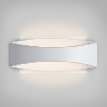 White Besa Arc LED wall light with silver interior and indirect illumination