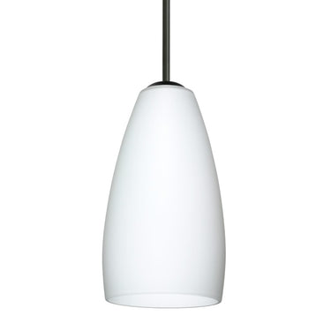 Modern Besa Lighting Opal White mini pendant with Carrera artisan blown glass diffuser