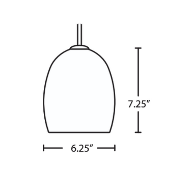 Line drawing of modern glass pendant light showing dimensions and fixture proportions