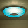 Coral blue blown glass light shade with radial frosted stripes for modern ceiling lighting