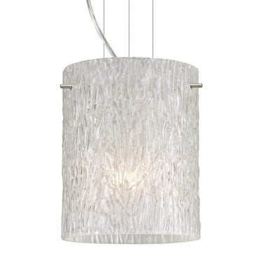 Close-up of the handcrafted Glitter Stone glass shade on the Besa Tamburo 8 pendant light