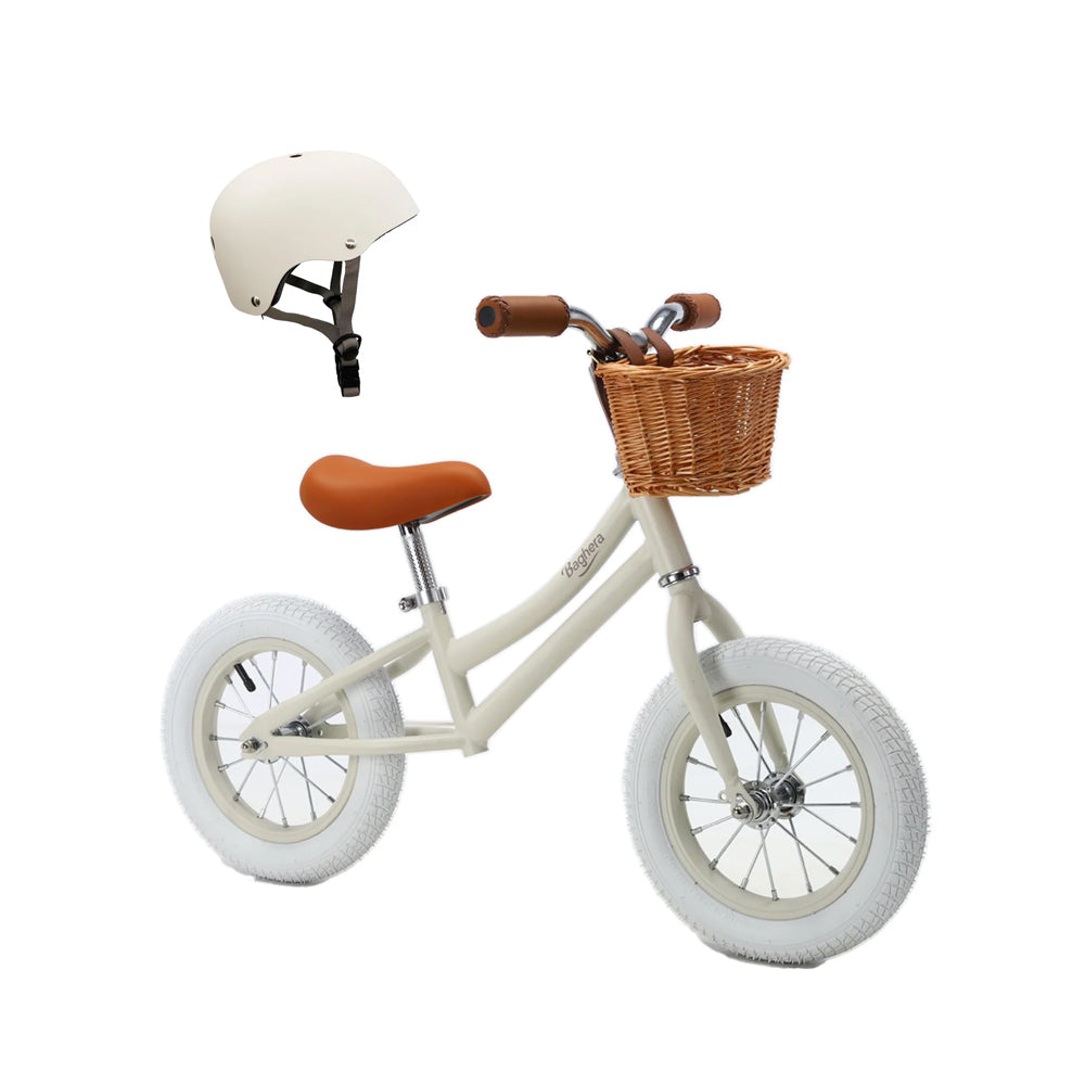 Baghera Bicycle Balance Bike Ivory White with Helmet