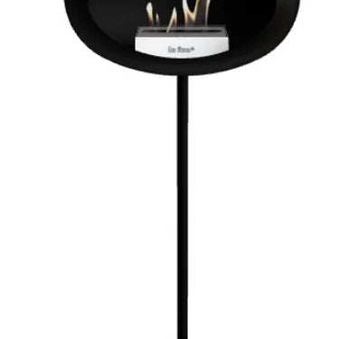 Eco-friendly Dome Black Ground Steel High Fireplace by Le Feu in a living room